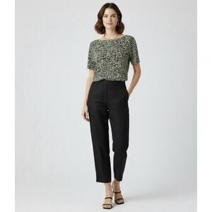 Ann Taylor Lime Green Black White Spotted Dot Short Sleeve Top Blouse Size Small